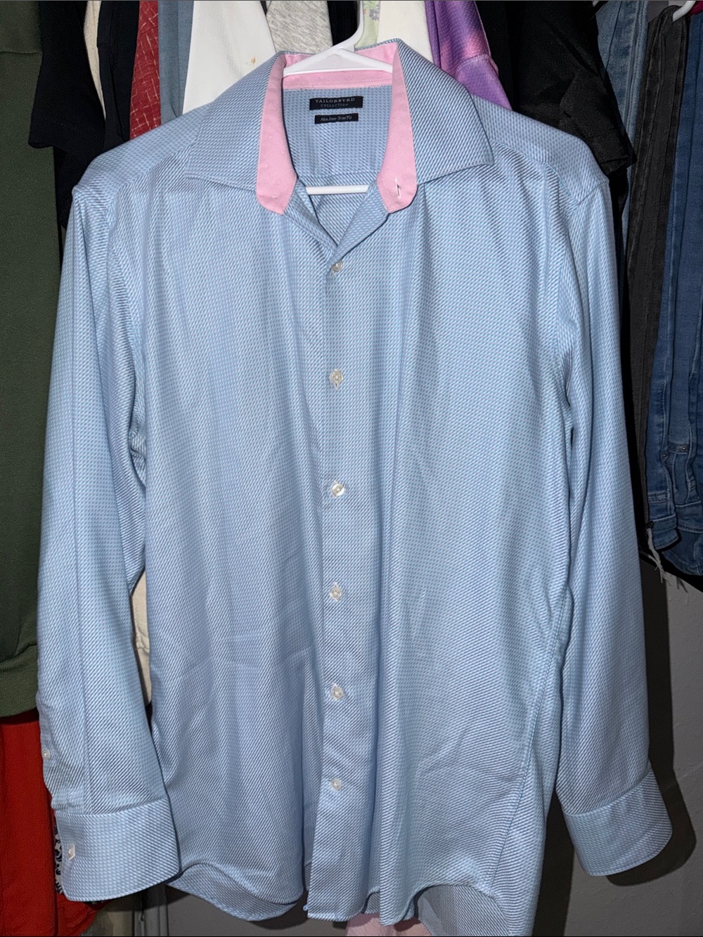 Tailorbyrd Light Blue Dress Shirt with Pink Contrast Collar